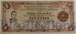 PHILIPPINES 10 PESOS 1942 PICK S317a VF EMERGENCY BANKNOTE - Philippines