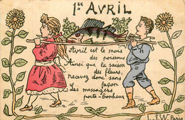 1er Avril  * Cpa Illustrateur * Couple Portant Un Poisson * Fish - April Fool's Day