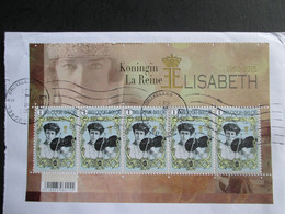 Koningin Elysabeth - Strook Van Vijf Uit Blok Op Briefdeel - Used Stamps