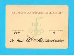 GERMAN OLYMPIC SOCIETY (Deutsche Olympische Gesellschaft - Wiesbaden) Vintage Membership Card * Olympic Games Olympiade - Uniformes Recordatorios & Misc