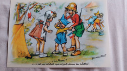 CPM ILLUSTRATRICE GERMAINE BOURET REPRO GRAVURE ENFANTS JEU BLESSE NON SOLDAT QUI A FAIT DS AUTHENTIQUES ET IMAGINAIRES - Bouret, Germaine