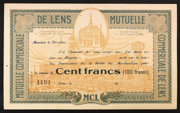 FRANCIA FRANCE 100 Francs De Lens Mutuelle LOTTO.1849 - Autres & Non Classés