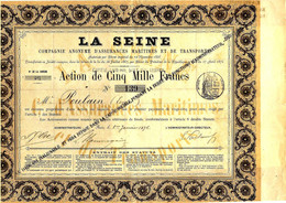 1876 RARE ACTION ASSURANCES MARITIMES ET DE TRANSPORTS Paris Titre Nominatif V.SCANS+HISTORIQUE - Banca & Assicurazione