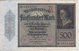 BILLETE DE ALEMANIA DE 500 MARK DEL AÑO 1922 (BANKNOTE) - 500 Mark