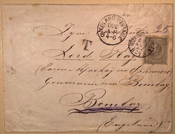 RARE „OVERLAND POSTAGE DUE“ 1887 Cover Netherlands UTRECHT STATION Via Brindisi> Lord Reay, Bombay INDIA - Cartas & Documentos