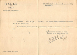 R.A.F. - 1946 - Département Belge Du Recrutement - Documentos
