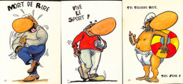 22- 7 - 1742 3 Cartes Humour BEZIAT Editions De La Liberté Vive Le Sport Mort De Rire Toujours Resté Trés Jeune - Andere & Zonder Classificatie