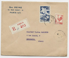 COQ 50C +4FR LIBERATION LETTRE REC PARIS IX 9.2.1945 AU TARIF - 1944 Coq Et Maríanne D'Alger