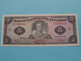 5 - Cinco Sucres ( 07398689 ) Serie HV - 1982 Ecuador ( For Grade, Please See Photo ) UNC ! - Ecuador