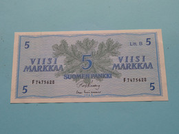 5 - Fem - VIISI Markkaa ( F7475628 ) Litt. B - 1963 - SUOMEN Pankki FINLAND ( For Grade, Please See Photo ) UNC ! - Finlandia