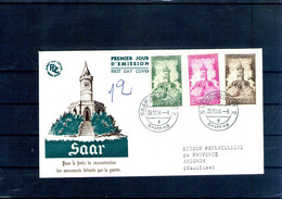 Sarre. Enveloppe Fdc. Au Profit Du Fonds De Reconstruxtion Des Monuments Sarrois. 1956 - FDC