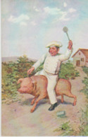 Illustr. Cuisinier En Tenue, à Cheval Sur U Cochon - Pigs