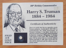 USA 1984 - 100th Anniversary Harry S.Truman - 14Kt Gold Piece - Collezioni