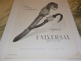 ANCIENNE PUBLICITE 2 CREATIONS MONTRE UNIVERSAL   1950 - Autres & Non Classés