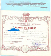 FISCAUX  MONACO TRES RARE PERMIS DE SEJOUR DE 1907 TIMBRE à 50 Ces  "fides Publica Filigrane ALBERT I - Fiscales