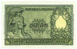 50 LIRE BIGLIETTO DI STATO ITALIA ELMATA DI CRISTINA 31/12/1951 QFDS - Altri & Non Classificati