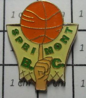 3319 Pin's Pins / Beau Et Rare / THEME : SPORTS / CLUB BASKET-BALL SPRIMONT BC Province De Liège - Basketball