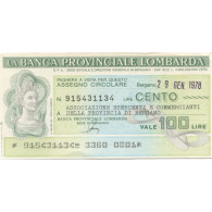 Billet, Italie, 100 Lire, 1976, 1976-09-23, Banca Provinciale Lombarda, NEUF - [10] Cheques En Mini-cheques