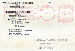1962 Kaart DEKNUDT Spiegelfabriek Deerlijk Miroiterie  Naar St Niklaas - Ref 52 - 1960-79