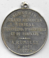 Médaille  Souvenir Du Grand Concours Musical ... RUMILLY  1877 - Professionnels / De Société