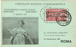 SAV2 - ITALIE  1er VOL EXPERIMENTAL TORINO - ROMA SUR CARTE POSTALE 20/5/1917 - Marcophilia (AirAirplanes)