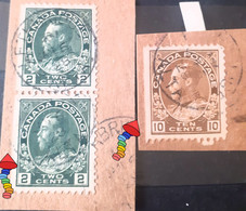 Stamps 1911-1935 Reign Of George V Canada Lot 2c Pair And 10c  Imperforated One Side Used Stamps - Autres & Non Classés