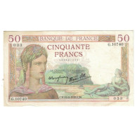 France, 50 Francs, Cérès, 1939, G.10740 033, TTB, Fayette:18.29, KM:85b - 50 F 1934-1940 ''Cérès''