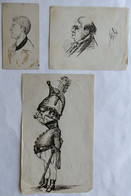 Lot De Lot De 3 Petits Dessins Originaux Illustrations P MIGAULT - Militaire Et Portrait Encre De Chine - Dibujos Originales