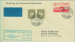 89732 - NORWAY - Postal History - FIRST FLIGHT: OSLO - Amsterdam   # 70 1939 - Otros & Sin Clasificación