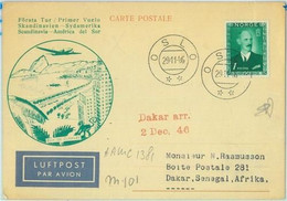 89734 - NORWAY - Postal History - FIRST FLIGHT: Oslo / Dakar Senegal  # 103 1946 - Andere & Zonder Classificatie