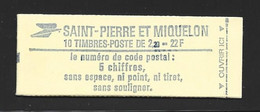 St Pierre & Miquelon 1986 22 Fr Booklet With 10 X 2.20 Overprinted Mariannes - Carnets