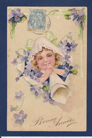 CPA Enfant Children Gaufrée Embossed Circulé Violettes - Autres & Non Classés