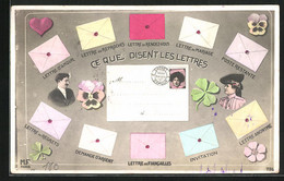 AK Briefmarkensprache, Ce Que Disent Les Lettres, Lettre De Mariage, Poste Restante, Invitation - Sellos (representaciones)