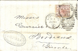 1877- Letter From LONDON  Fr.  N° 56 ( Y&T) Planche 6  To Bordeaux - Storia Postale