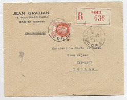 FRANCE PETAIN 3FR SEUL LETTRE REC BASTIA CORSE 31.12.1941 AU TARIF - 1941-42 Pétain