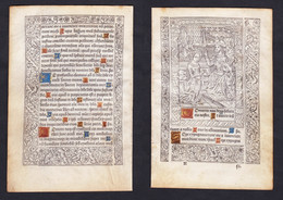 Leaf Of A Book Of Hours Printed On Vellum / Blatt Eines Gedruckten Stundenbuches Auf Pergament / Feuillet D'un - Livres Anciens