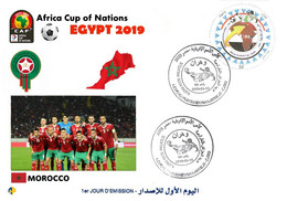 Algérie FDC 1842 African Cup Of Nations Football Egypt 2019 Team Maroc Morocco Flag Map Soccer Sport CAF - Copa Africana De Naciones