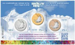 Russia 2014 XXII Olympic Winter Games In Sochi Olympic Medals Numbered Block With Overprint - Winter 2014: Sotschi