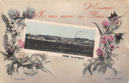 91-ESSONNE- JE VOUS ENVOIE CES FLEURS D'ESSONNE VUE DES PAPETERIES - Essonnes