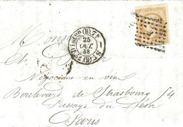 1858 - Lettre De PARIS Cad. 1520 Bureau B Affr. N°13 Oblit. B Bâton G L - 1849-1876: Classic Period