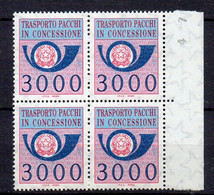 1297 490 - REPUBBLICA , Pacchi In Concessione : Quartina Di Bordo Del 3000 Lire Stelle *** MNH - Consigned Parcels