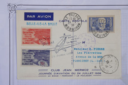 AY16 FRANCE  BELLE CARTE 1938  CLUB JEAN MERMOZ  +BELLE ILE EN MER +VIGNETTES +AFFRANCH.  PLAISANT - 1927-1959 Covers & Documents