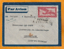 1936 - Entier Postal P. Aérienne 36 C Petit Format De Saigon Vers LHERMITAGE, Ille Et Vilaine - Retour - Daguin - Covers & Documents