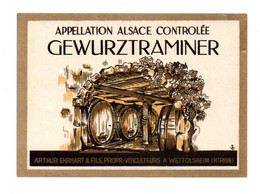 Etiquette De Vin Avec Collerette: Alsace, Gewurztraminer, Arthur Ehrhart & Fils, Viticulteur à Wettolsheim (22-601) - Gewurztraminer