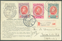 N°132/134 - Série Albert Croix-ROuge Obl. Sc BAARLE-HERTOG * Sur Carte Agence Gevers Du 1-V-1915 En Recommandé Vers Leur - 1914-1915 Cruz Roja