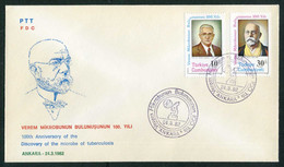 Türkiye 1982 Tuberculosis / TBC, Medicine, Tevfik Sağlam, Robert Koch, Bacteriologist, Nobel Prize 1905 Mi 2598-2599 FDC - Storia Postale
