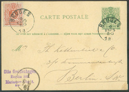 N°28 En Complément Sur E.P. Carte 5c. Vert Obl. Sc BRUGES 9 Mars 1884 Vers Berlin  -  19608 - Cartes Postales 1871-1909