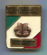 OLD BOX BOXING AIBA 8TH CONGRESS TANZANIA 1974 P. PETROS NAZARBEGIAN IRAN PIN!! - Boksen