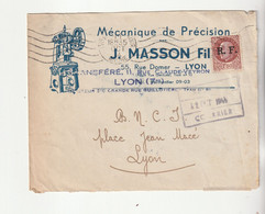 Lettre  Illustrée Mécanique De Précision Masson, Lyon Et Timbre Pétain Surchargé R.F., 1944 - Briefe U. Dokumente
