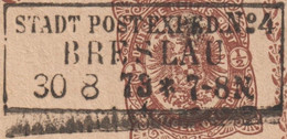 Pologne / Allemagne 1873. Entier Postal Oblitéré Stadt Post Exped. N° 4 - Breslau 30 8 73  7-8 N  Wrocław - Máquinas Franqueo (EMA)